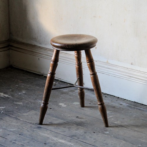 Antique Victorian Lace Makers Stool, Wrought Iron Stretcher, 19Th Century