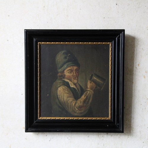 Antique Oil Painting Portrait Of Man, Early 19Th Century, English Naive School