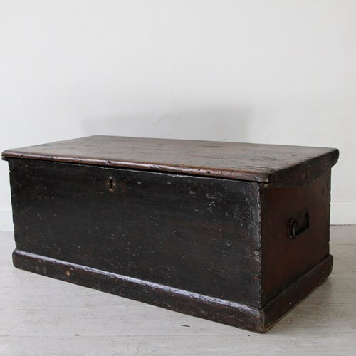Antique Painted Elm And Oak Blanket Box Chest, 19Th Century