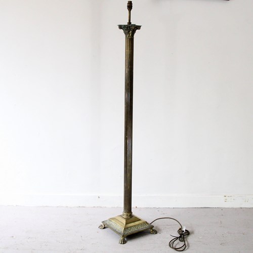 Large Antique Brass Corinthian Column Lamp, Floor Standing, 1920S