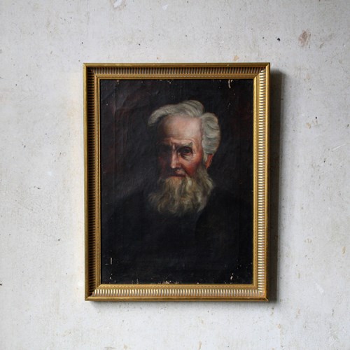 Antique 19Th Century Oil Painting On Canvas, Portrait Of Old Man, British School