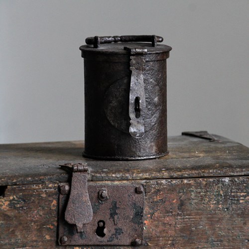 Rare Antique 17Th Century German Small Iron Alms Box, Strong Box, Gothic