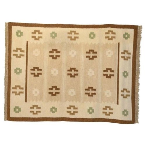 Large 20Th Century Swedish Kilim In Tones Of Browns And Creams