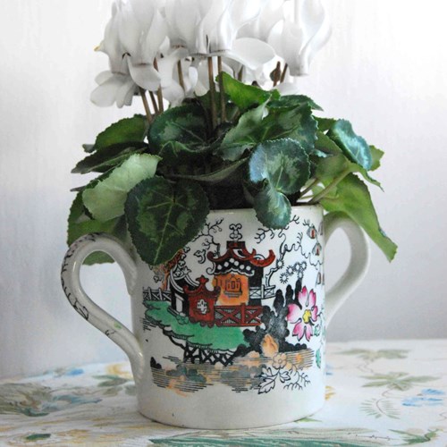 Victorian Chinoiserie Loving Cup With White Cyclamens