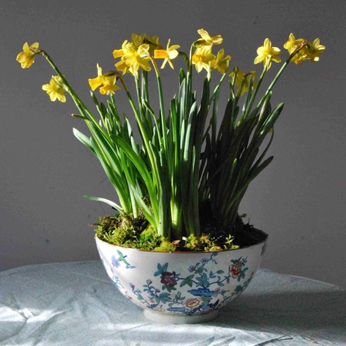 Large Antique Victorian Porcelain Chinoiserie Bowl With Tete Et Tete