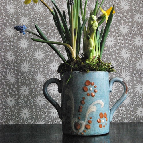 Antique Torquay Ware Sgraffito Motto Loving Cup With Spring Bulbs