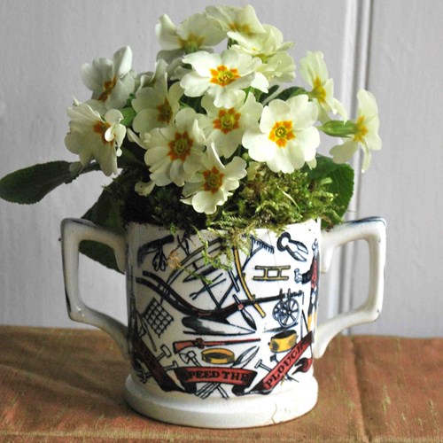 Antique "God Speed The Plough" Loving Cup With Primroses