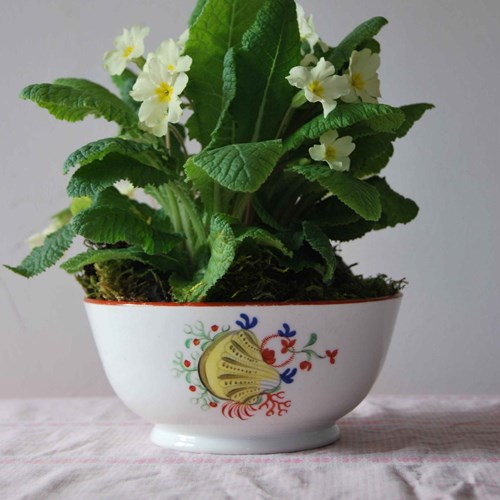 Georgian Machin 'Yellow Shell' Porcelain Bowl With Primroses