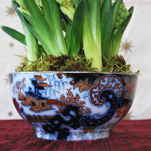 Antique Ridgeway 'Corey Hill' Imari Bowl With White Hyacinths 