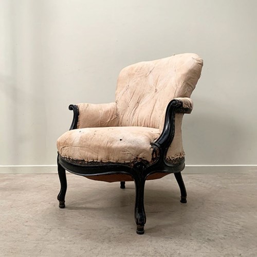 Ebonised Frame Armchair For Re-Upholstery 'As Is'