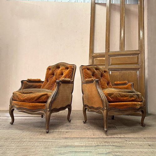 Pair Of Button Back Louis XV Style Armchairs