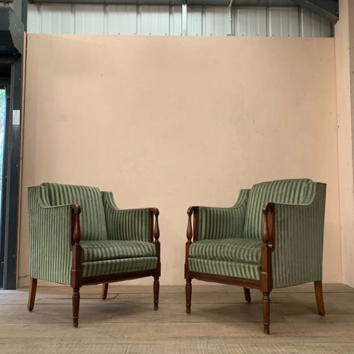 Pair Of 1930S Green Striped Armchairs