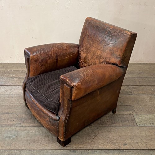 Leather Club Armchair With Square Arms