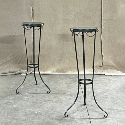 Pair Of Green Athenian Steel Stands