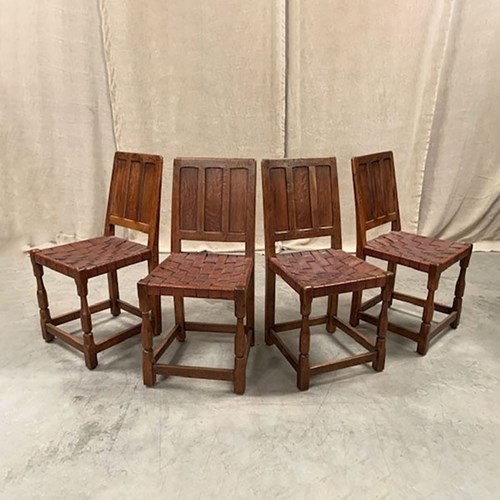 Set Of 4 Leather Seat Dining Chairs