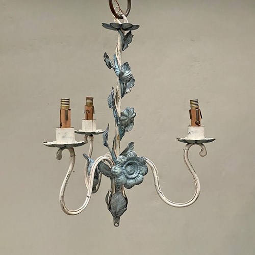 Cream And Blue Tole Chandelier 'As Is'