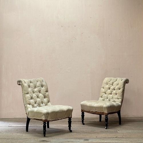 Pair Of Deep Buttoned Occasional Chairs