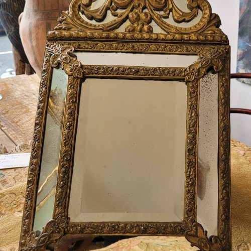 19Th Century French Brass Repousse Cushion Mirror