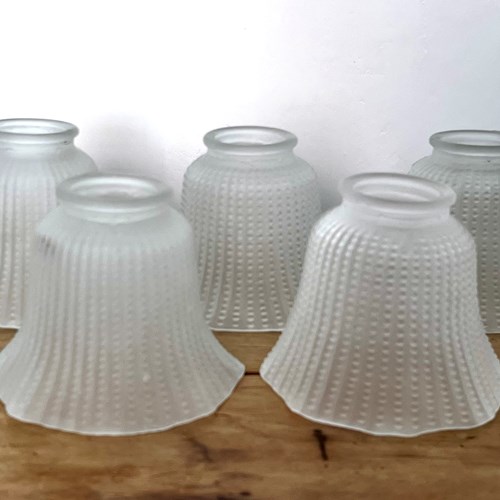 Five Gorgeous Vintage Frosted Glass Bell Flower Shape Fluted Light Shades 