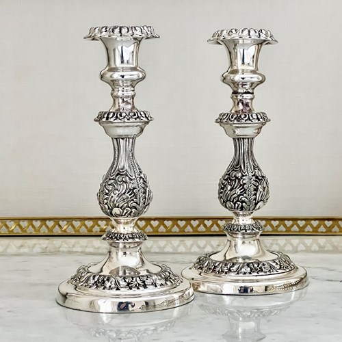 Pair Beautiful Georgian Silver Plated Candlesticks C1800s