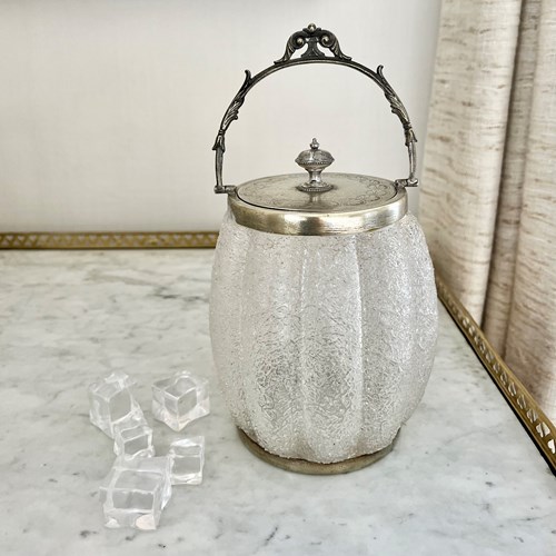 Victorian Frosted Ice Glass Biscuit Barrel Ice Bucket