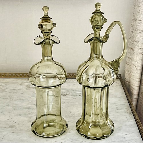 Excellent Pair Of Art Nouveau German Glass Decanters