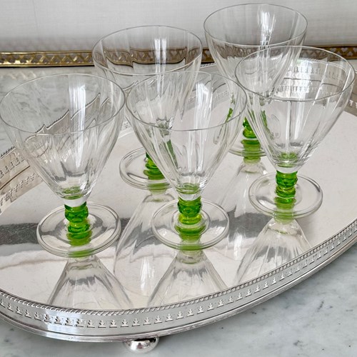 Art Deco Green Stem Fluted Glass Cocktail Tumblers C1930