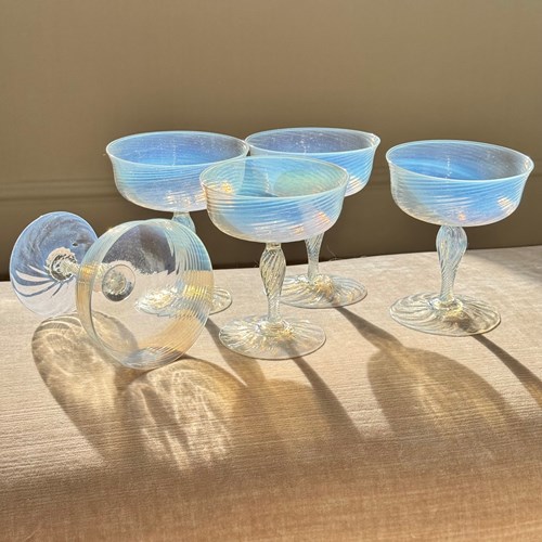 5 Antique Murano Opalescent Champagne Coupes