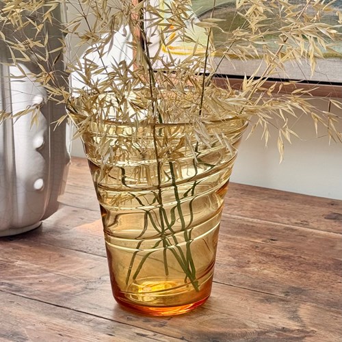 Amber Trailed Glass Vase By Whitefriars C1940