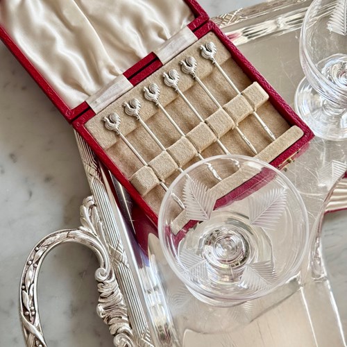Art Deco Silver Cockerel Cocktail Sticks Set Hallmark 1934