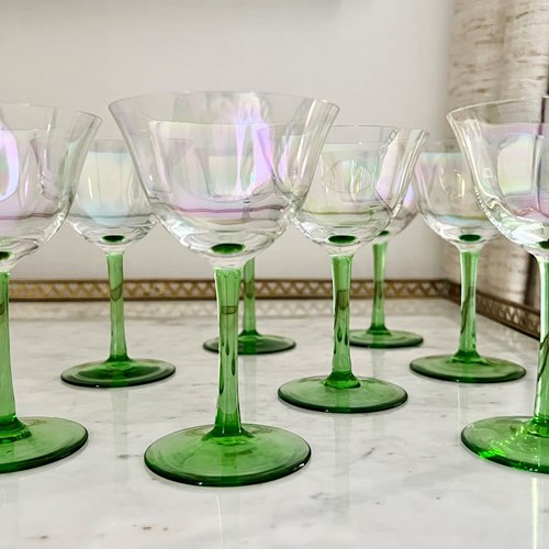 Art Deco Iridescent & Green Cocktail Glasses