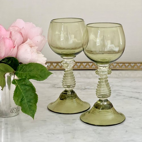 Pair Of Art Nouveau Roemer Wine Glasses Circa 1900