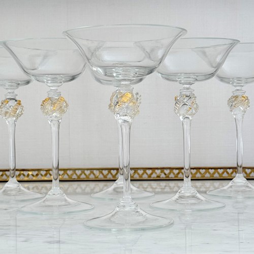 Murano X-Tall Gold Flecked Glass Cocktail Champagne Glasses