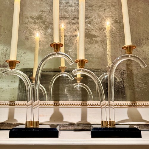 Pair Of 1970S Lucite And Gilt Candlesticks