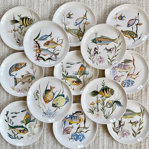 Set Hand Painted Ceramic Plates By Hansi Stael C1955