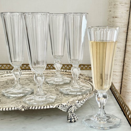 5 Finest Val Saint Lambert Crystal Champagne Flutes