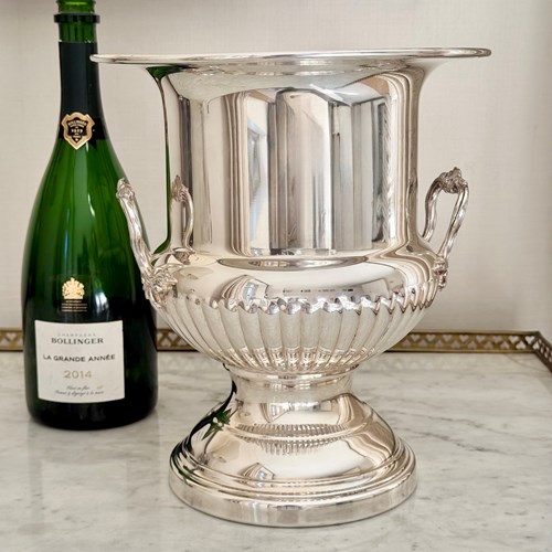 Large silver plated champagne wine cooler bucket by Fleuron France C1960