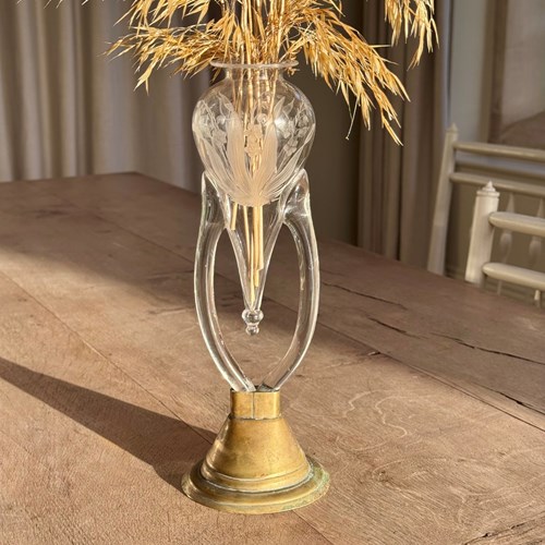 Pretty Art Nouveau Lily Of The Valley Etched Glass Epergne Vase