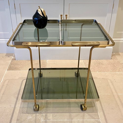 Large Italian Smoked Glass Cocktail Drinks Trolley
