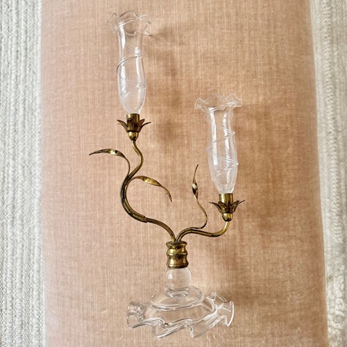 Art Nouveau Ormolu & Glass Flower Epergne Or Candlestick C1890