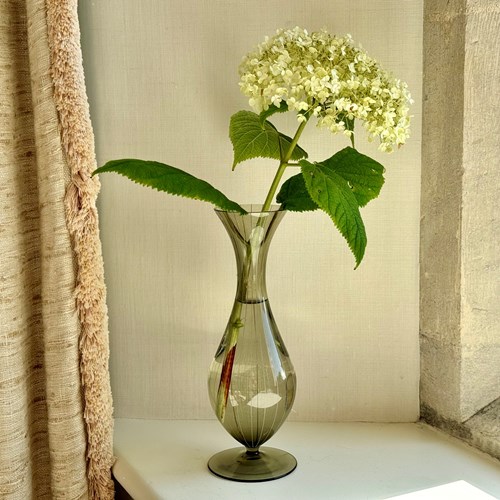 Vintage Smoked Glass Striped Flower Vase