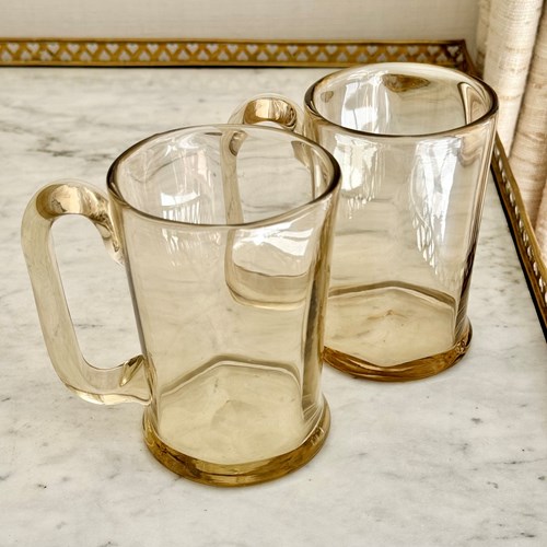 Pair Of Hand Blown Cinnamon Glass Tankards