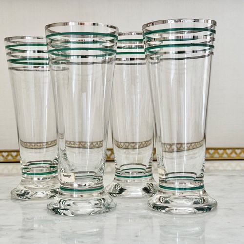 4 Silver & Enamelled Glass Ale Or Cocktail Glasses C1950