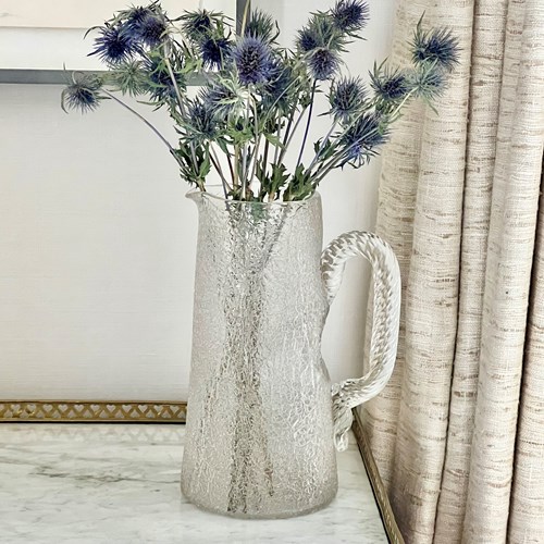 Rare French Craquelure Glass Champagne Decanter Jug