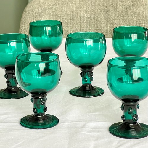 6 Georgian Bristol Green Roemer Wine Glasses