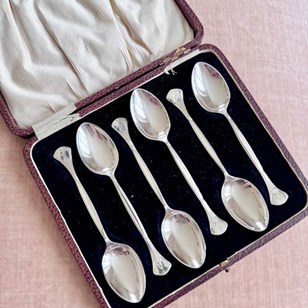 Set Art Nouveau Silver Plated Spoon...