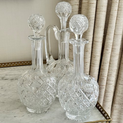 3 Crown Etched Crystal Wine Decanters By Thomas Webb