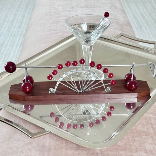 French Bakelite Cherry & Macassar Wood Cocktail Sticks Stand 