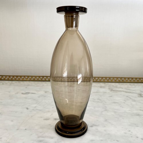 Art Deco Smoked Glass Decanter With Stepped Plinth