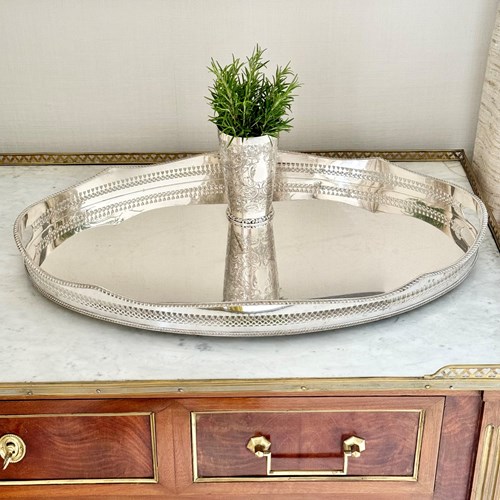 Enormous Silver Plated Pierced Gallery Rim Serving Tray